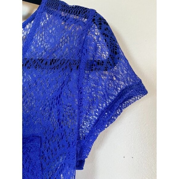 Mudd Floral Mesh Top L Blue Sheer Y2K Lace Fairy Whimsical Chic Neutral Punk 80s - Picture 4 of 10